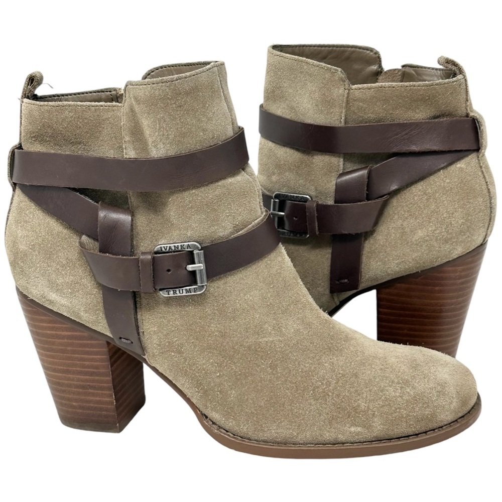 Ivanka Trump Itfiloer Ankle Boots Block Heel Light Brown Suede Womens Size 9.5